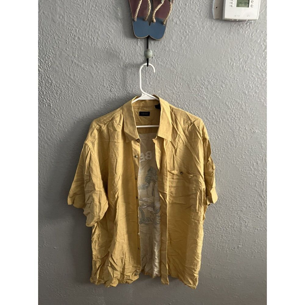 Mens Izod‎ Mustard color beach Button Down Shirt Size L Short Sleeve